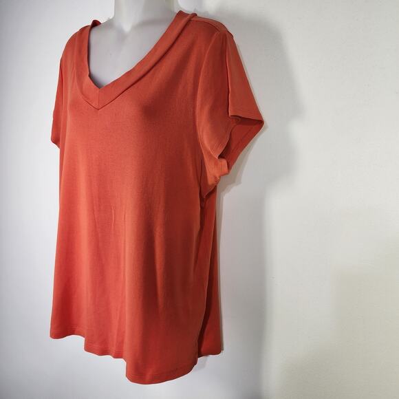 Coldwater Creek Womens Tee Short Cap Sleeve Orange 1X 100% Pima Cotton V Neck - Picture 6 of 9